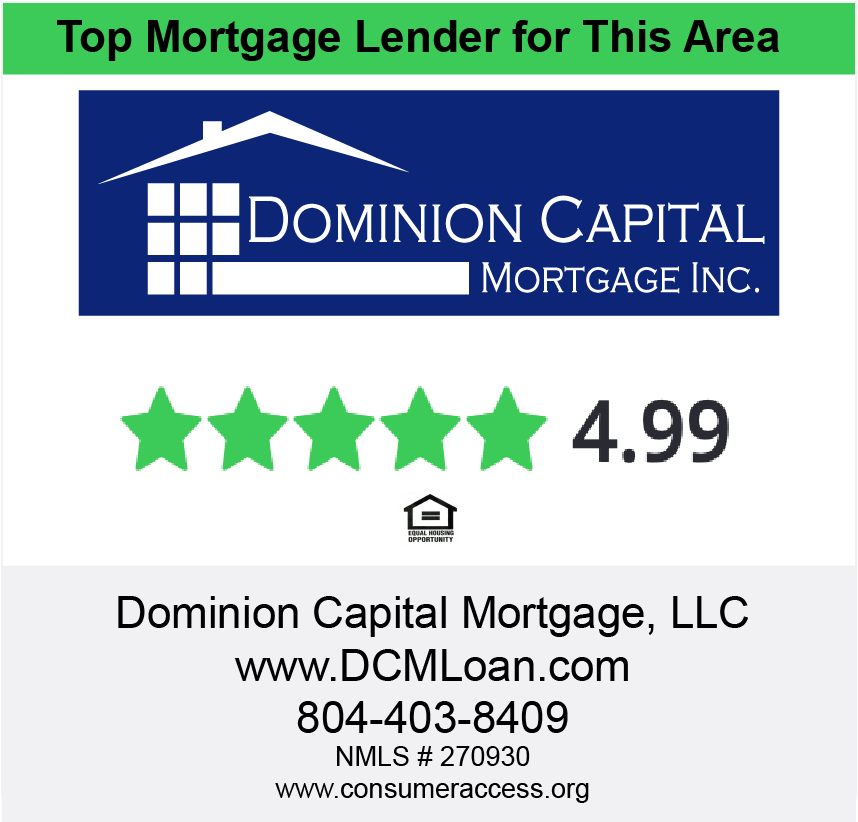 picture of 4.99 star rating for Dominion Capital Mortgage links to their website